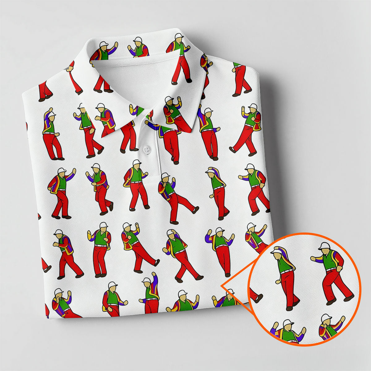 Colorful Dancing Character Pattern Polo Shirt, Hawaiian Golf Shirt, Mens Golf Apparel