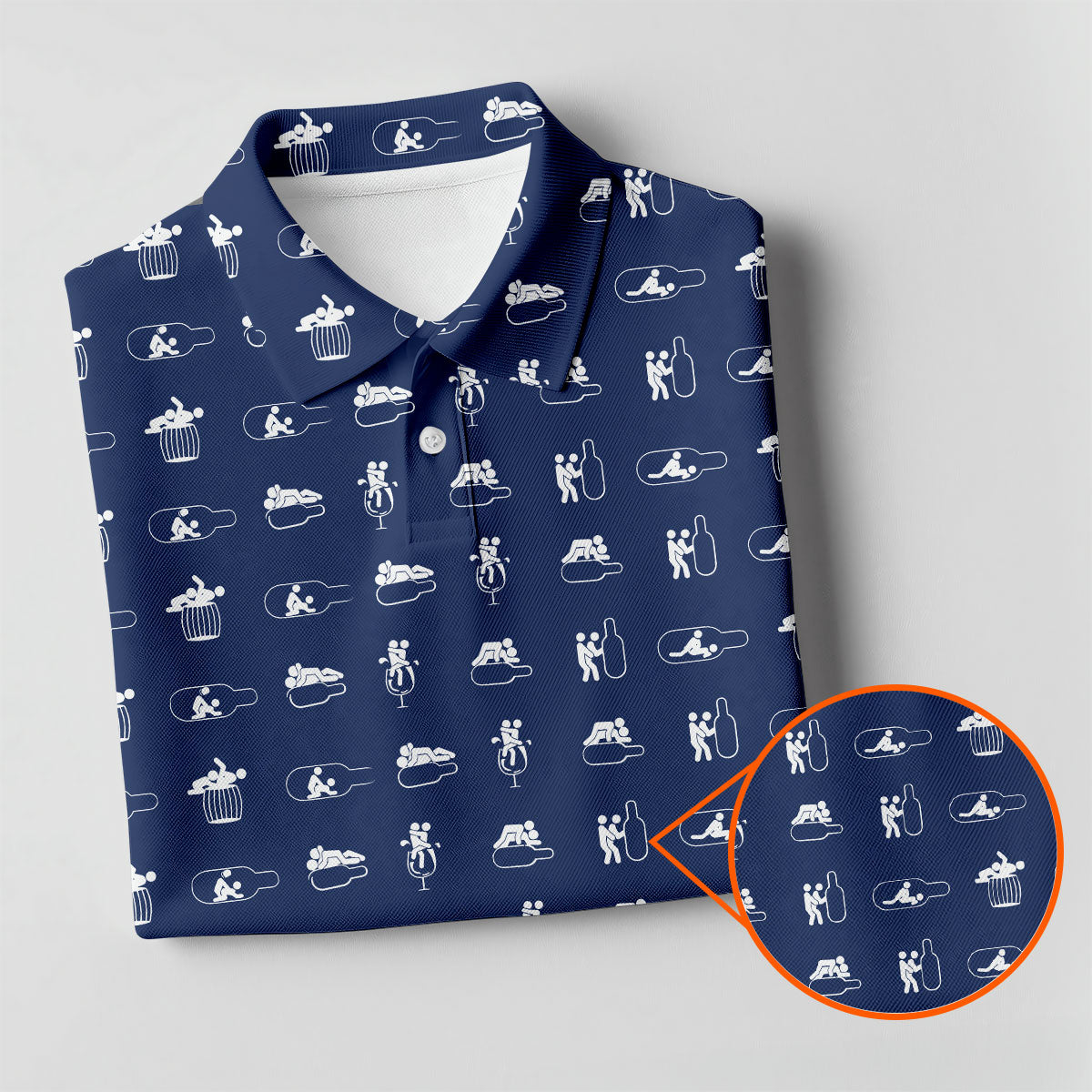 Navy Funny Adult Drinking Pattern Golf Polo Shirt, Golf Tops For Women, Ladies Golf Tops