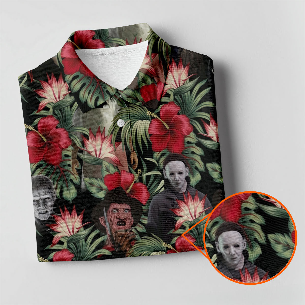 Halloween Tropical Horror Character Golf Shirt, Women's Golf Polo, Printed Golf Shirt