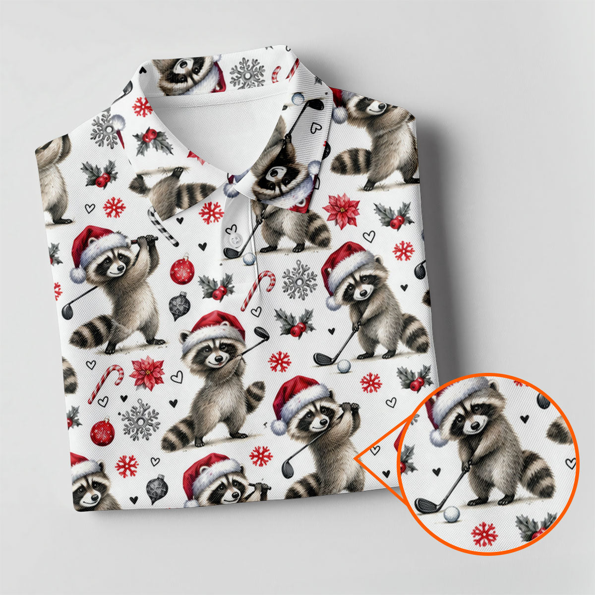 Christmas Raccoon Golfer Santa Hat Golf Polo Shirt, Ladies Golf Shirts, Golf Polo For Women