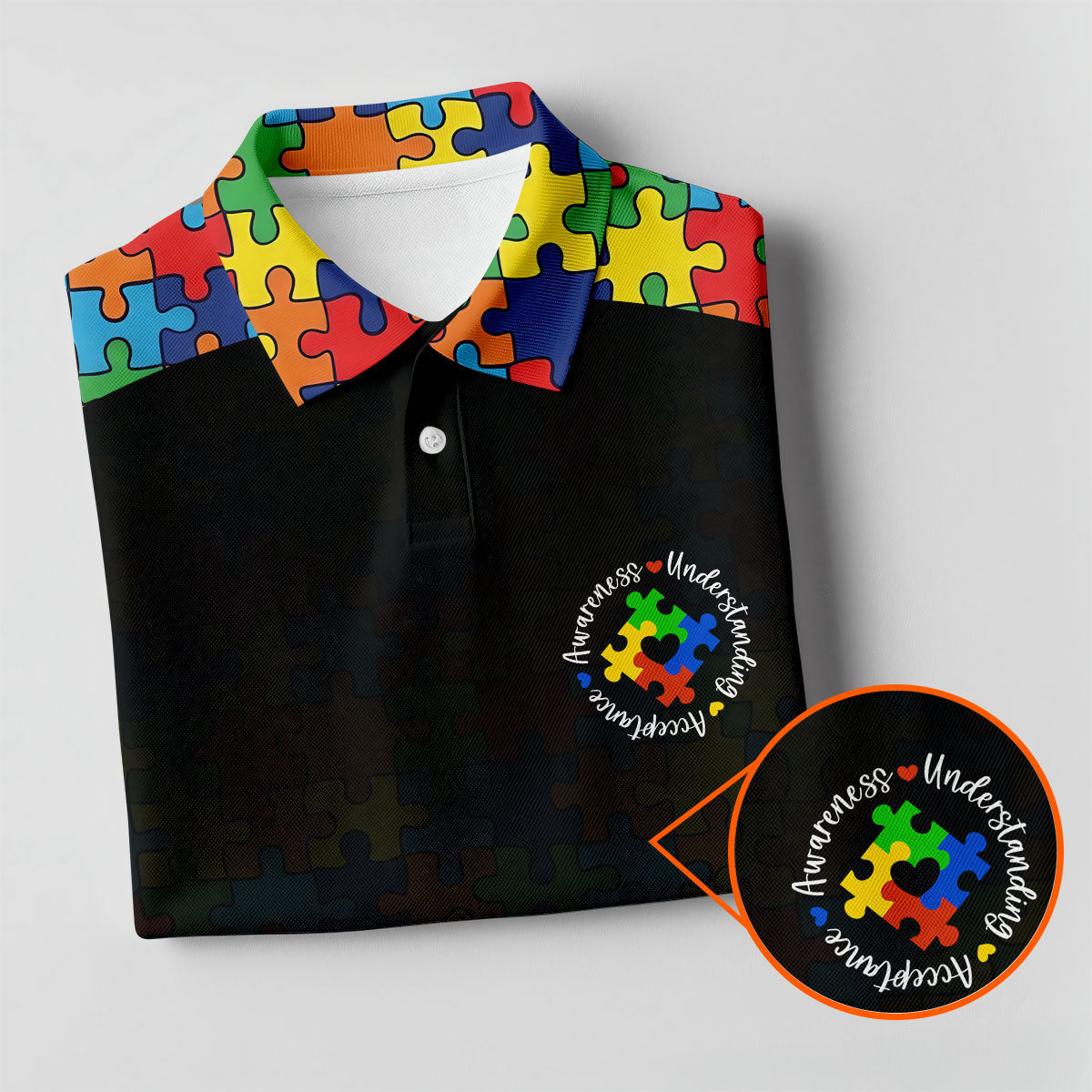 Acceptance Awareness Understanding Autism Awareness Puzzle Pattern Black Fade Women's Golf Tops