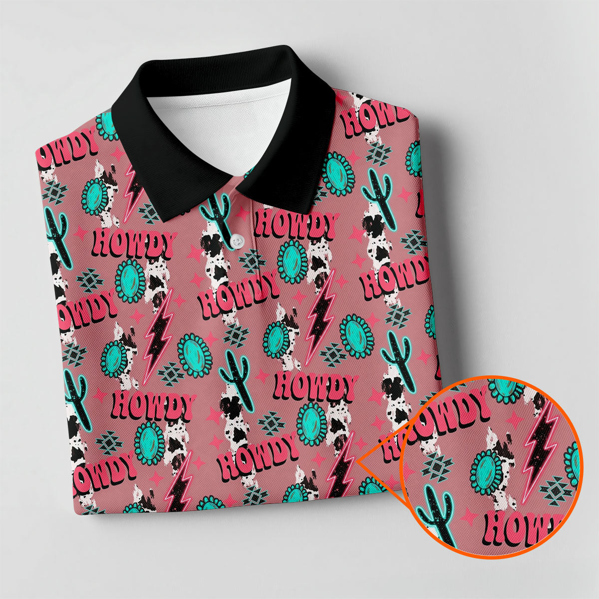 Howdy Pink Lightning Bolts Western Theme Golf Tops For Men, Polo ShirtFor Men, Golf Shirts For Men