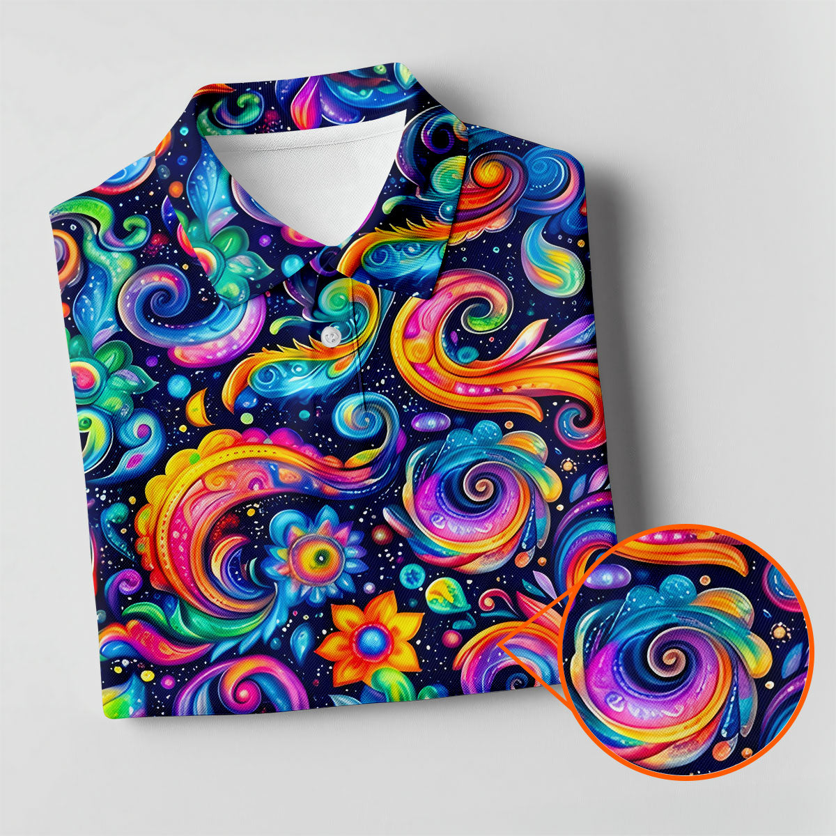 Colorful Psychedelic Swirl Floral Hawaiian Golf Shirt, Women’s Golf Tops, Printed Golf Shirt