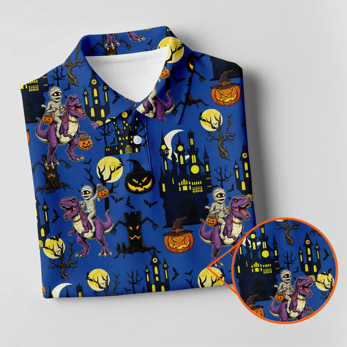 Dinosaur Mummy Pumpkin Halloween Polo Shirt, Golf Shirts For Women, Women’s Golf Apparel
