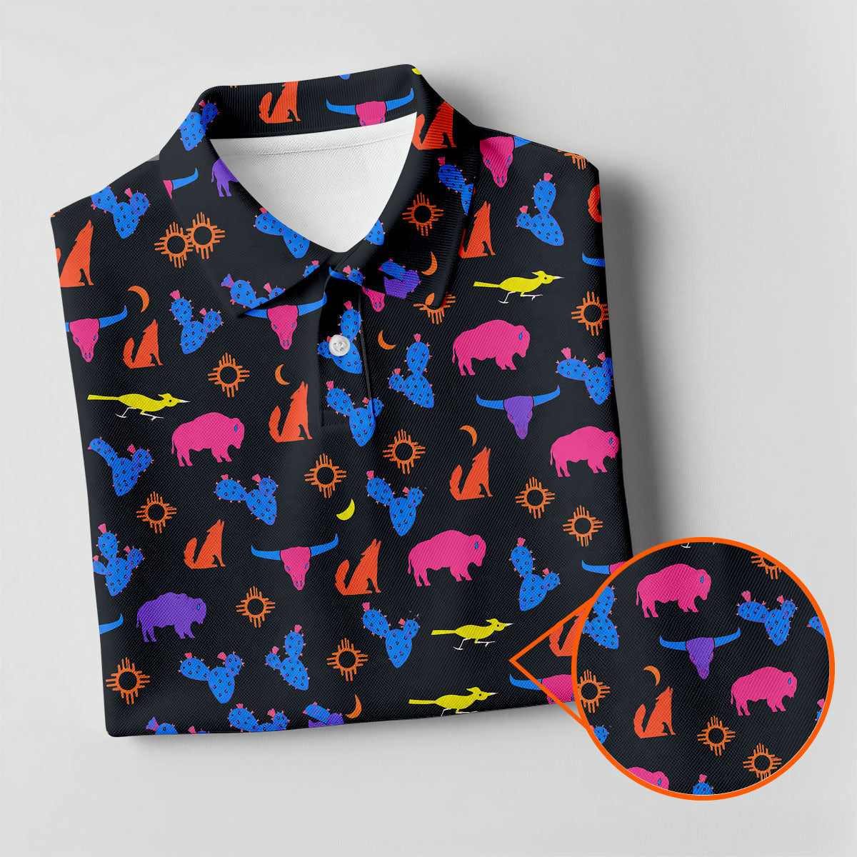 Neon Desert Cactus Buffalo Hawaiian Golf Shirt, Golf Polo For Women, Printed Golf Shirt