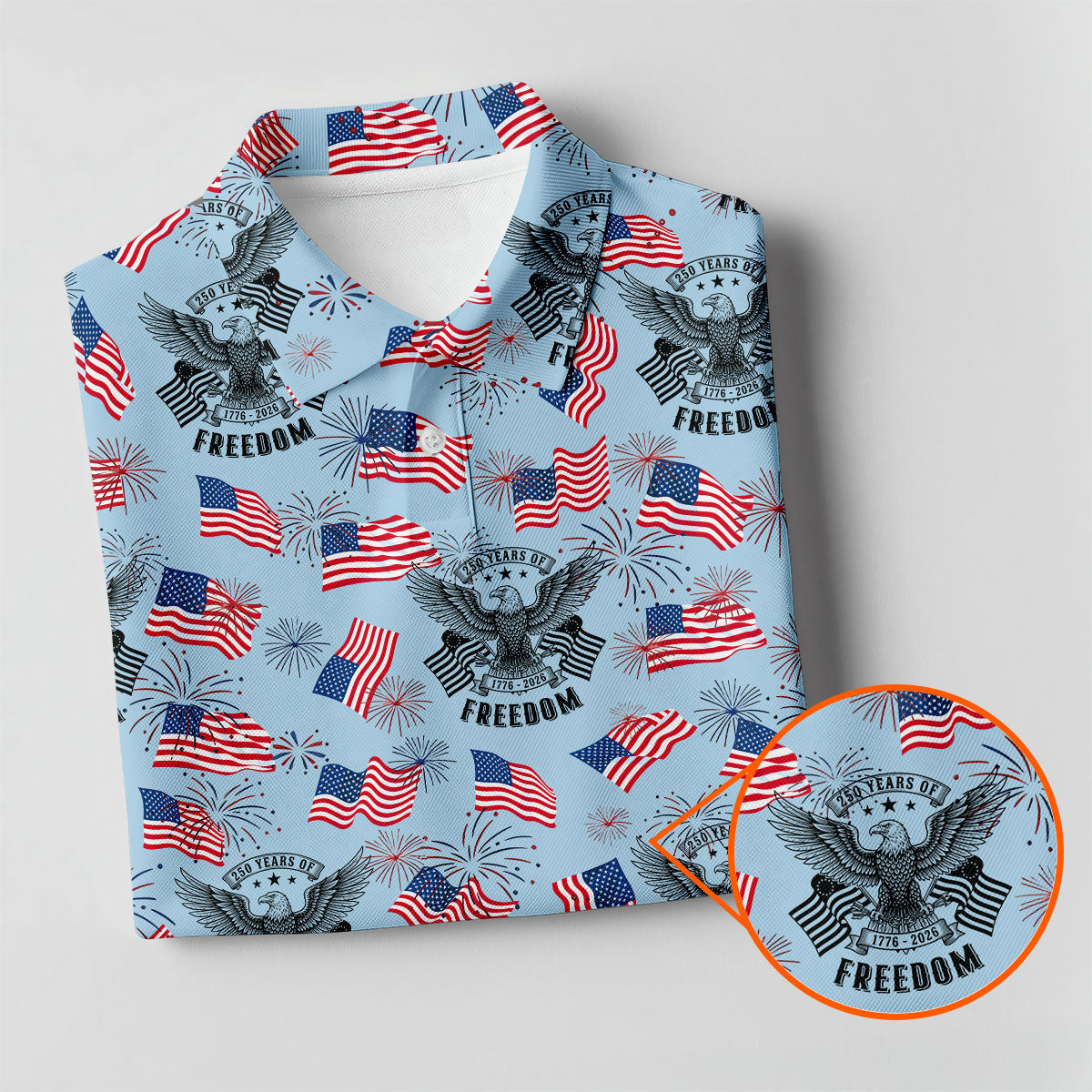 250 Years Of Freedom Festive Flag Vintage Blue Golf Shirt, Patriotic 4th Of July Golf Shirt For Women
