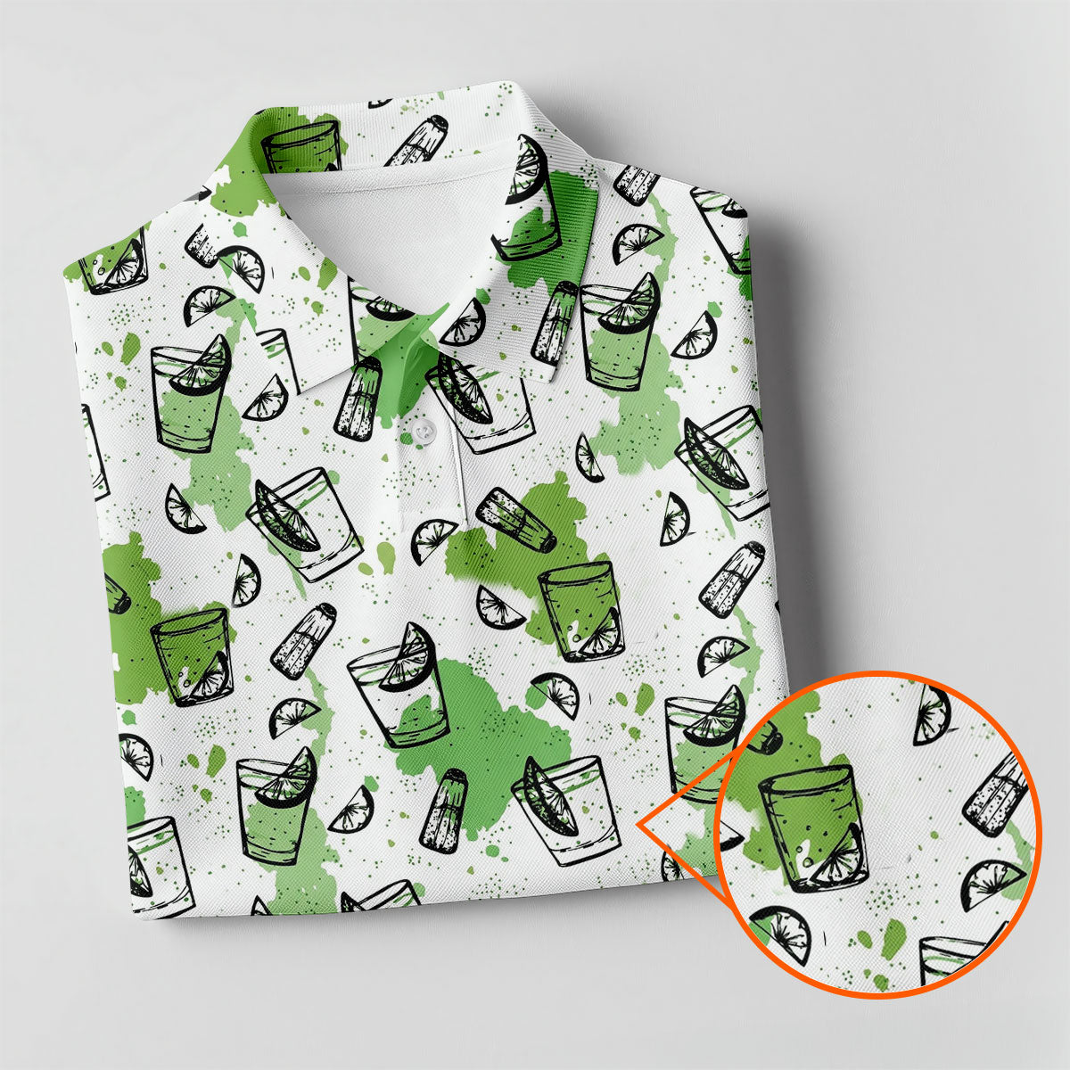 Green Cocktail Splash Pattern Golf Shirt, Ladies Golf Top, Hawaiian Golf Shirt, Women’s Golf Apparel