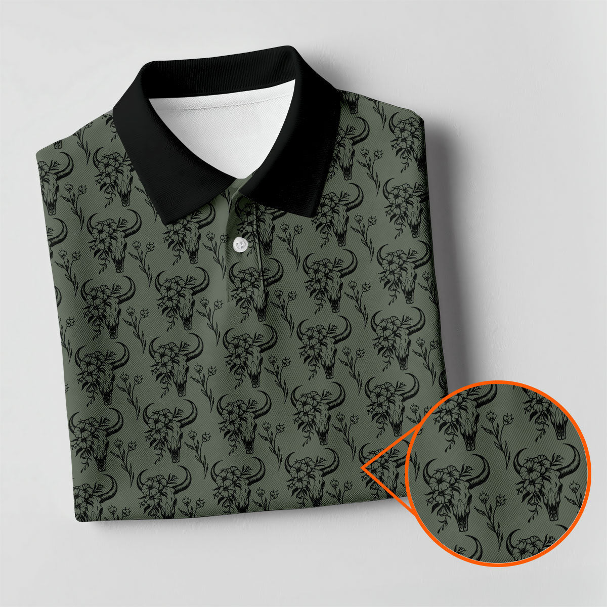 Cow Skull With Flowers Western Theme Forest Green Golf Tops For Men, Polo ShirtFor Men, Golf Shirts For Men