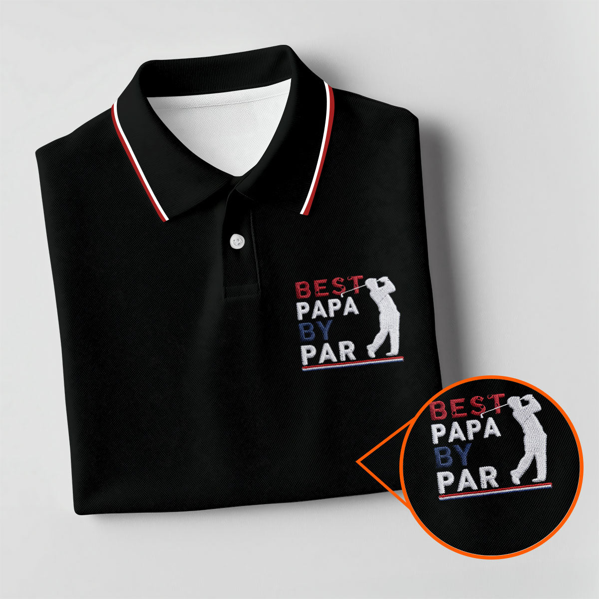 Black Best Papa By Par Embroidered Golf Polo Shirt, Mens Golf Apparel, Mens Golf Polo