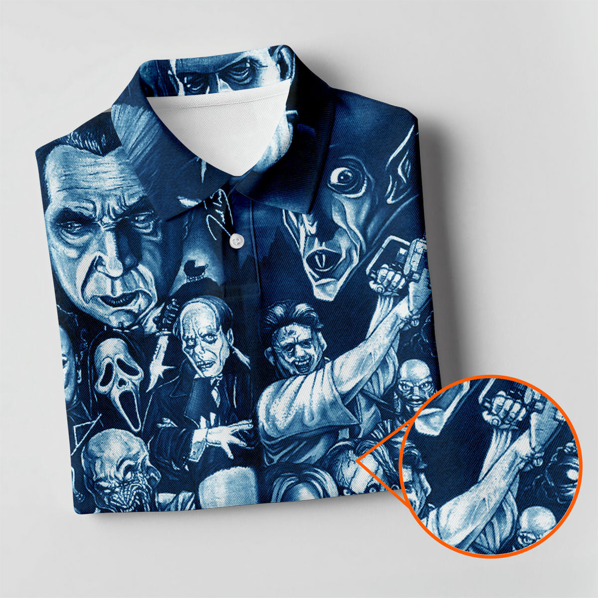 Horror Character Collage Halloween Polo Shirt, Printed Golf Shirts, Golf Apparel For Men