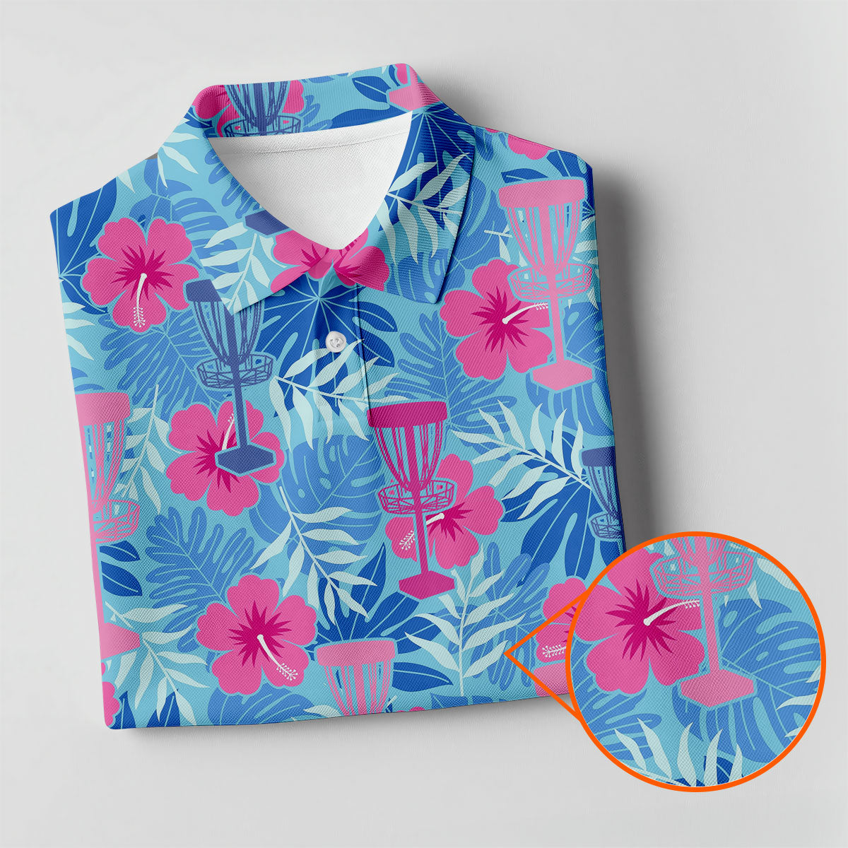 Blue Hibiscus Disc Golf Polo Shirt, Hawaiian Golf Shirt, Mens Golf Shirts