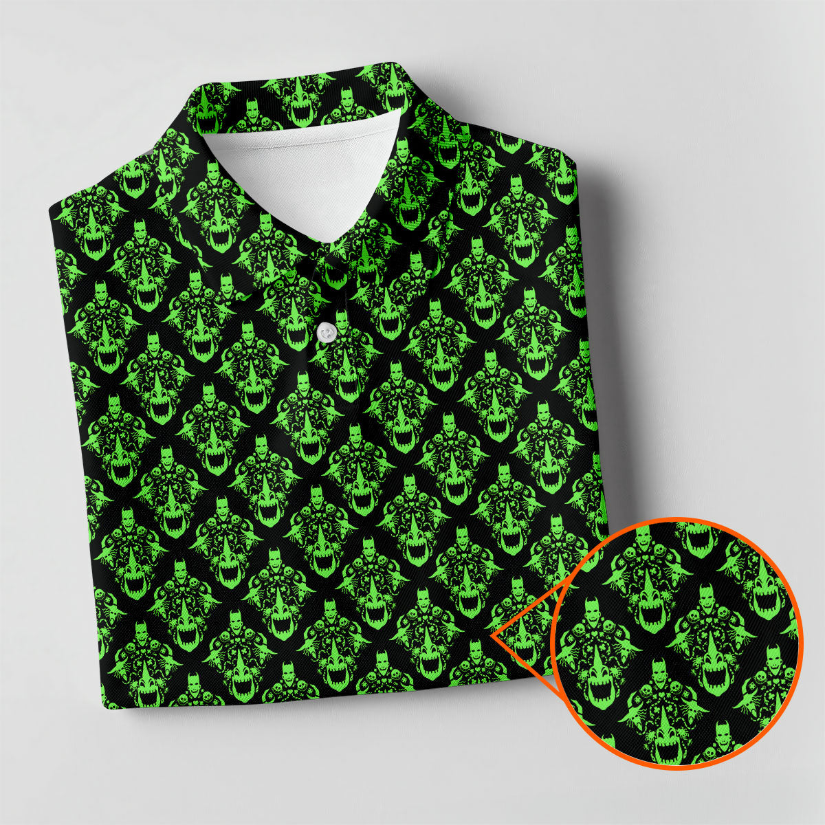 Neon Green Horror Character Pattern Golf Shirt, Women’s Golf Polo, Halloween Golf Shirt