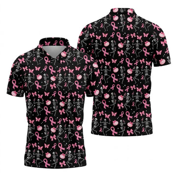 Funny Skeleton Breast Cancer Men's Golf Shirt, Breast Cancer Awareness Shirt, Golf Gift For Men