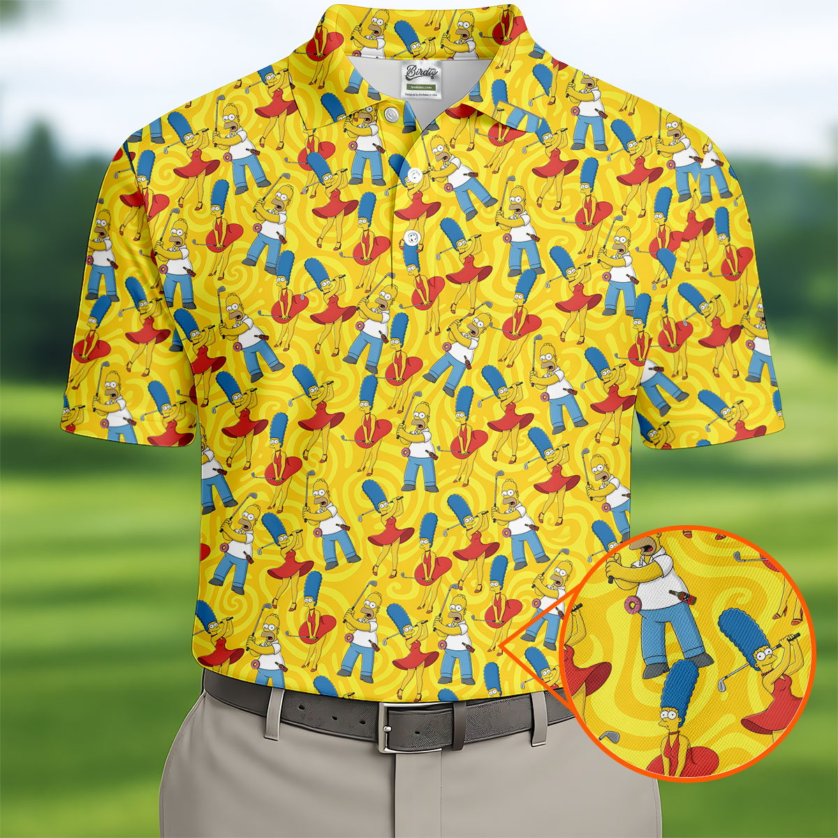 Funny Cartoon Couple Golf Pattern Polo Shirt, Mens Golf Polo, Golf Apparel For Men