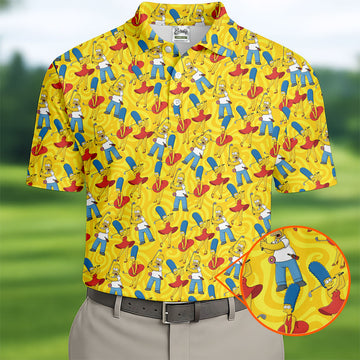 Funny Cartoon Couple Golf Pattern Polo Shirt, Mens Golf Polo, Golf Apparel For Men