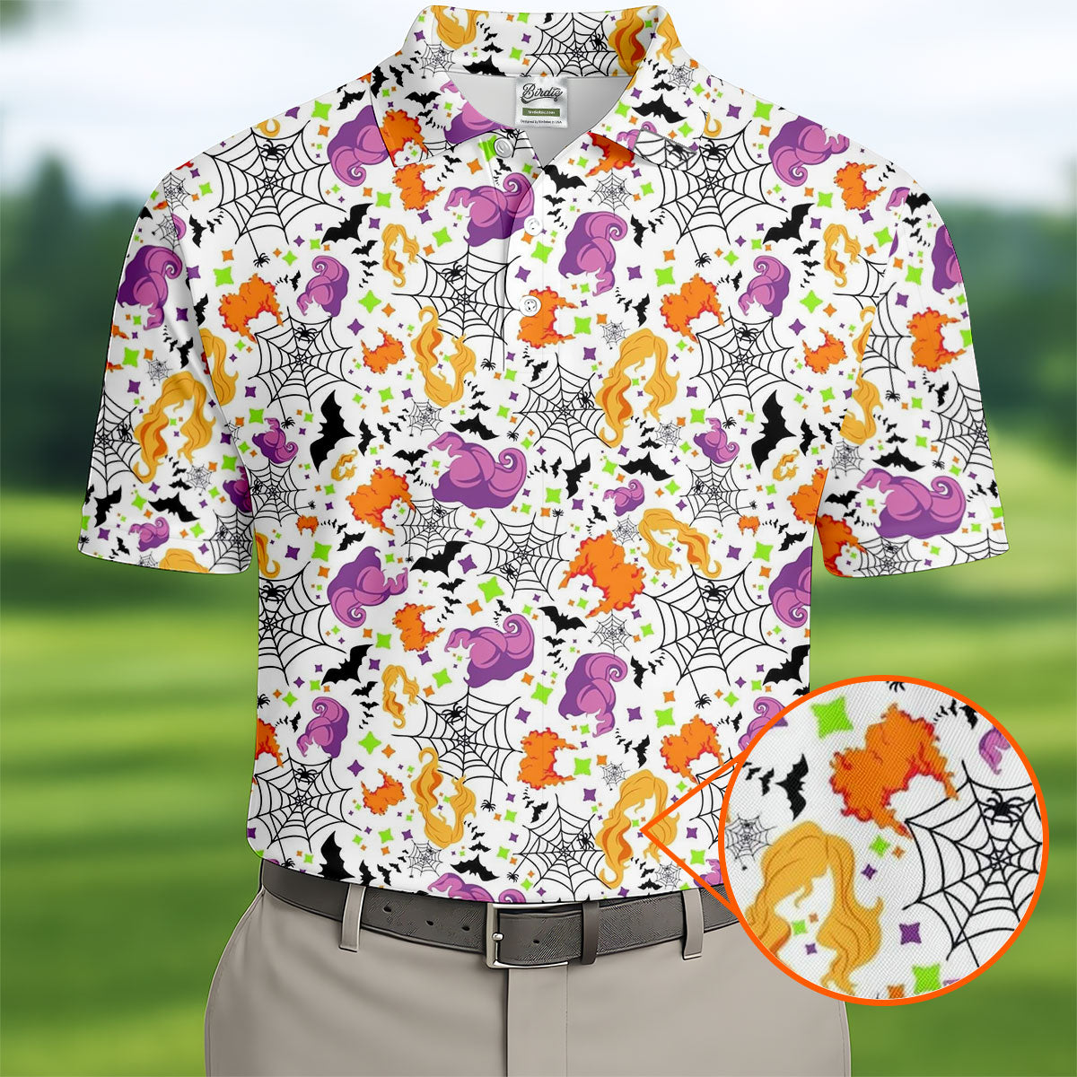 Halloween Witch Horror Character Spider Web Polo Shirt, Mens Golf Polo, Mens Golf Apparel