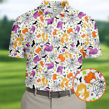 Halloween Witch Horror Character Spider Web Polo Shirt, Mens Golf Polo, Mens Golf Apparel