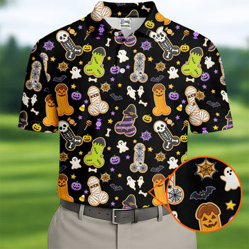 Funny Adult Halloween Cookie Pattern Polo Shirt, Men's Golf Shirt, Printed Golf Shirts