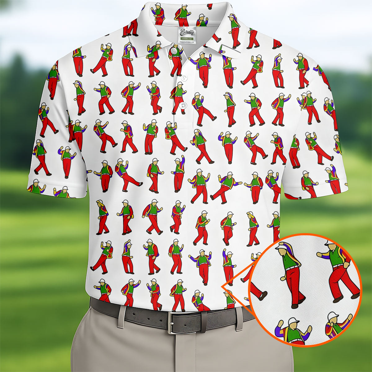 Colorful Dancing Character Pattern Polo Shirt, Hawaiian Golf Shirt, Mens Golf Apparel