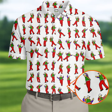 Colorful Dancing Character Pattern Polo Shirt, Hawaiian Golf Shirt, Mens Golf Apparel