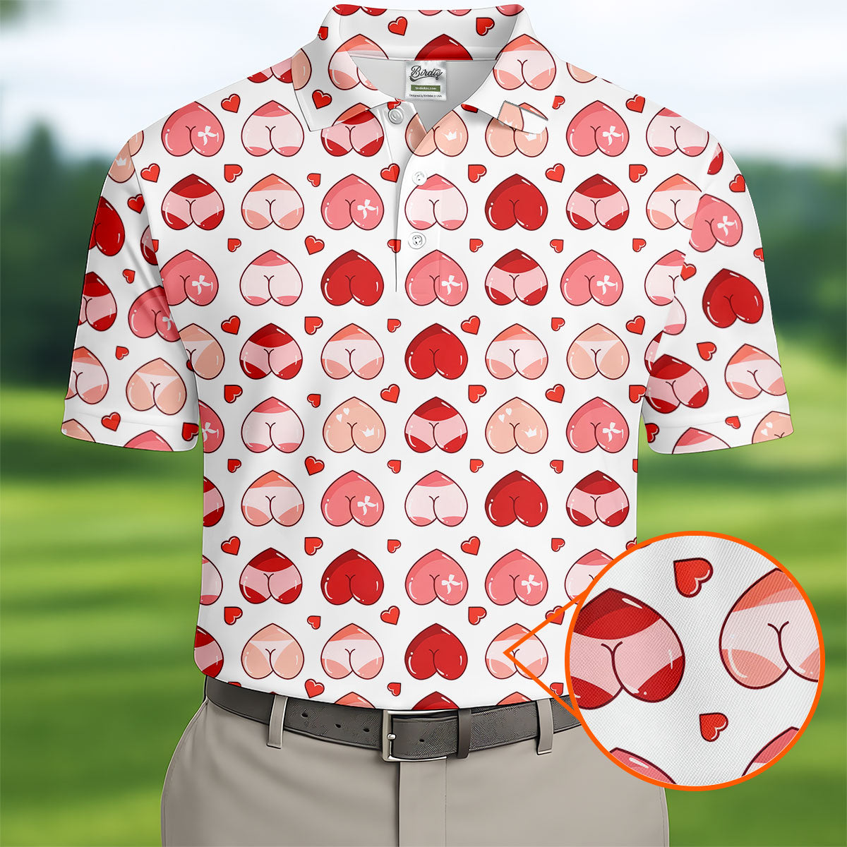 Funny Heart Butt Pattern Golf Polo Shirt, Mens Golf Shirts, Golf Apparel For Men