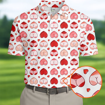 Funny Heart Butt Pattern Golf Polo Shirt, Mens Golf Shirts, Golf Apparel For Men