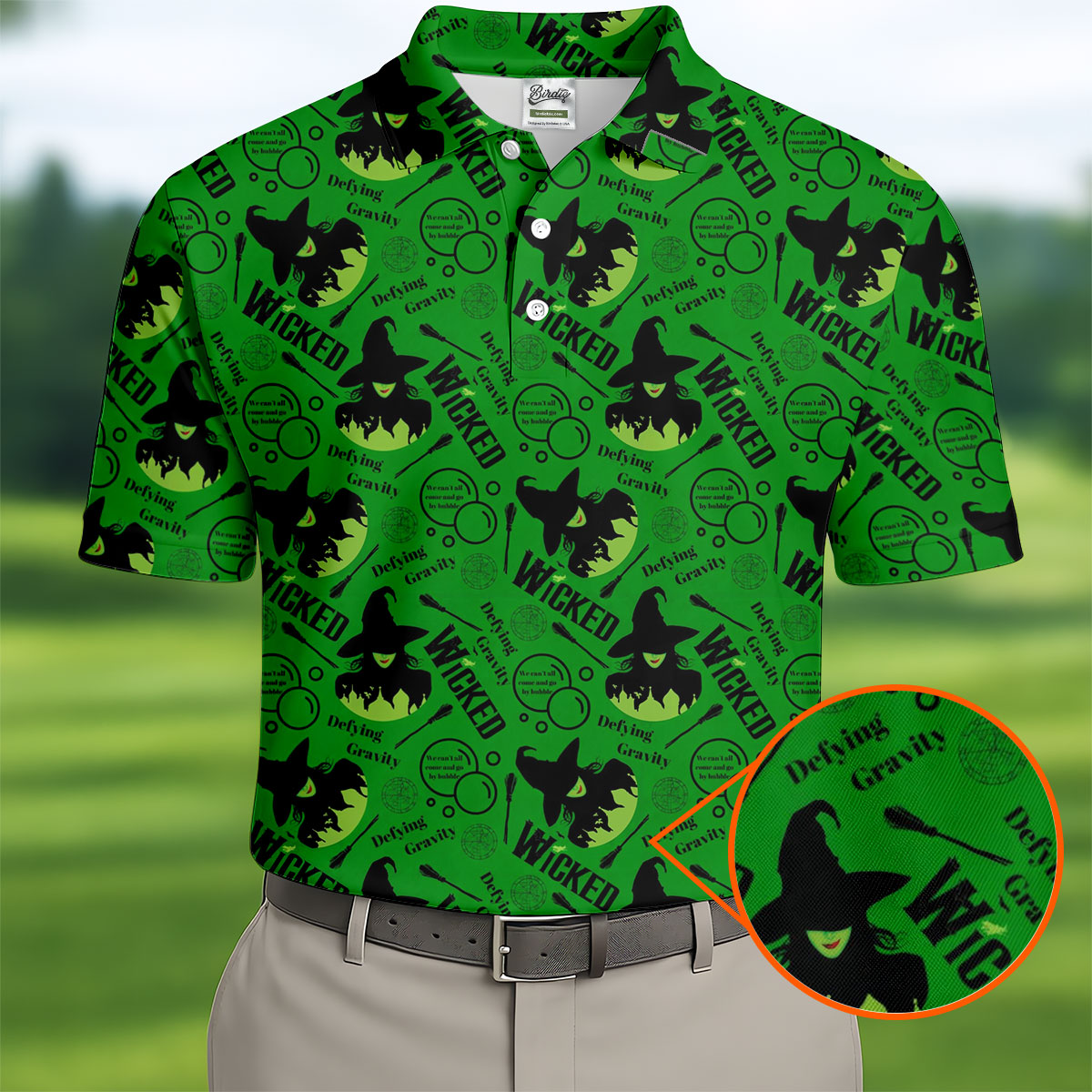 Green Witch Bubble Pattern Halloween Polo Shirt, Polo Shirts For Men, Men's Golf Shirt