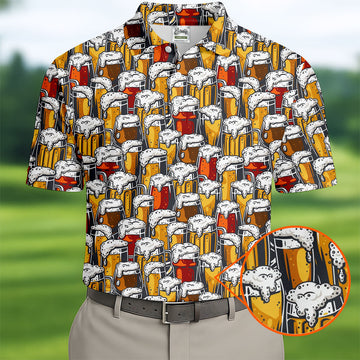 Oktoberfest Beer Glass Pattern Polo Shirt, Mens Golf Polo, Golf Polo Shirts For Men
