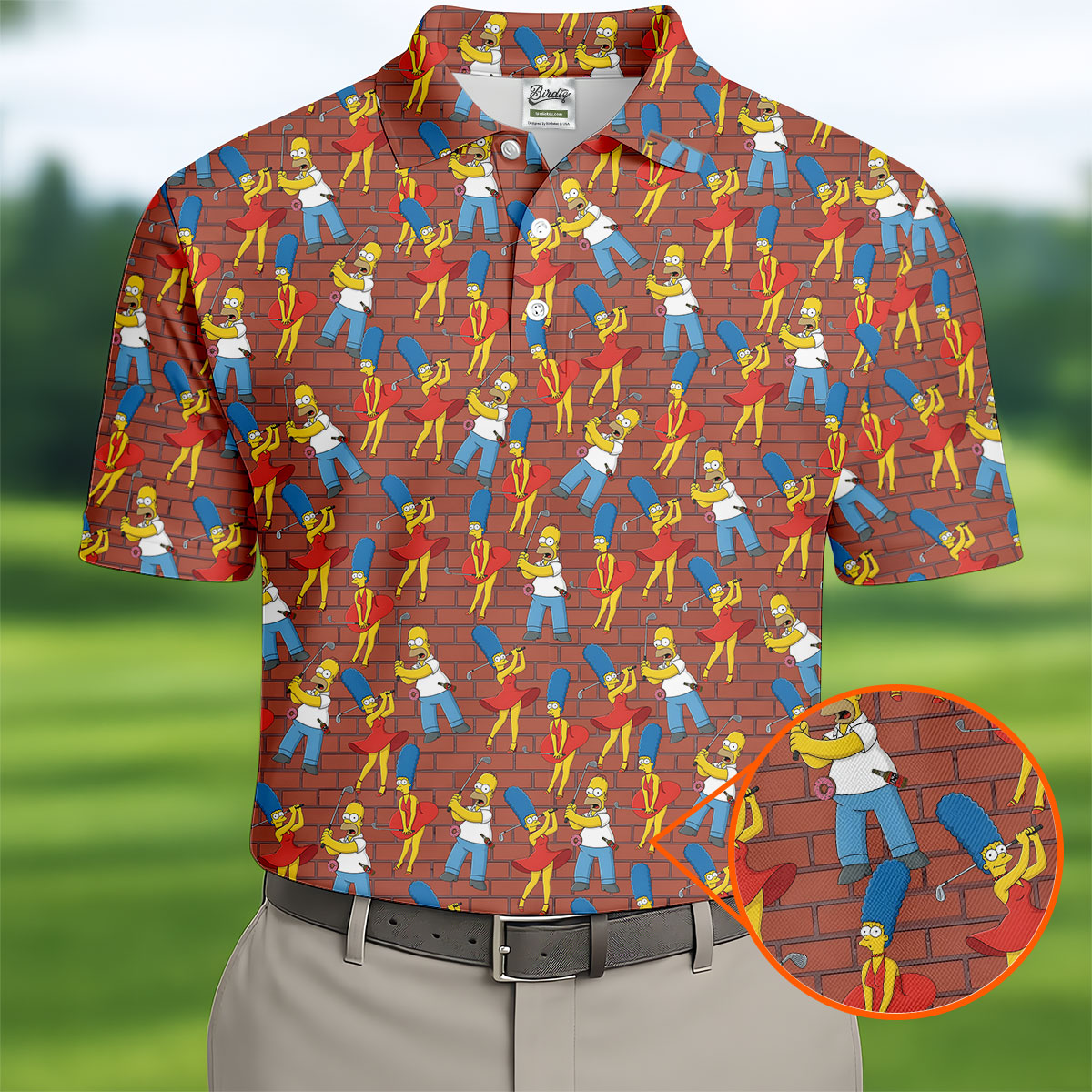 Funny Cartoon Couple Pattern Golf Polo Shirt, Mens Golf Shirts, Golf Polo Shirts For Men