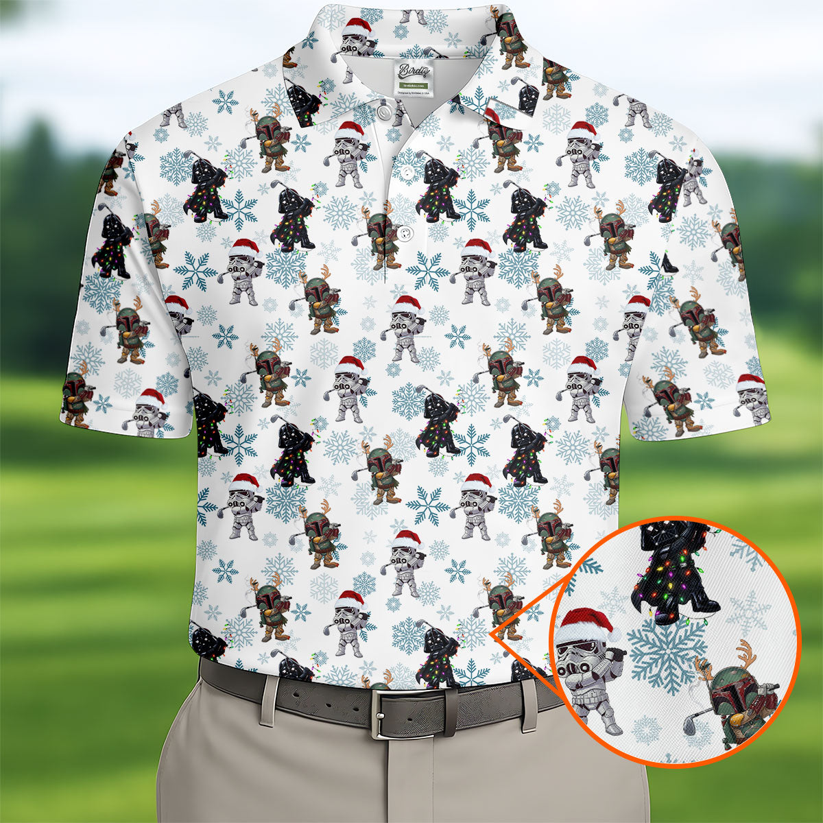 Christmas Space Characters Pattern Polo Shirt, Mens Golf Shirts, Golf Polo Shirts For Men