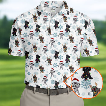 Christmas Space Characters Pattern Polo Shirt, Mens Golf Shirts, Golf Polo Shirts For Men