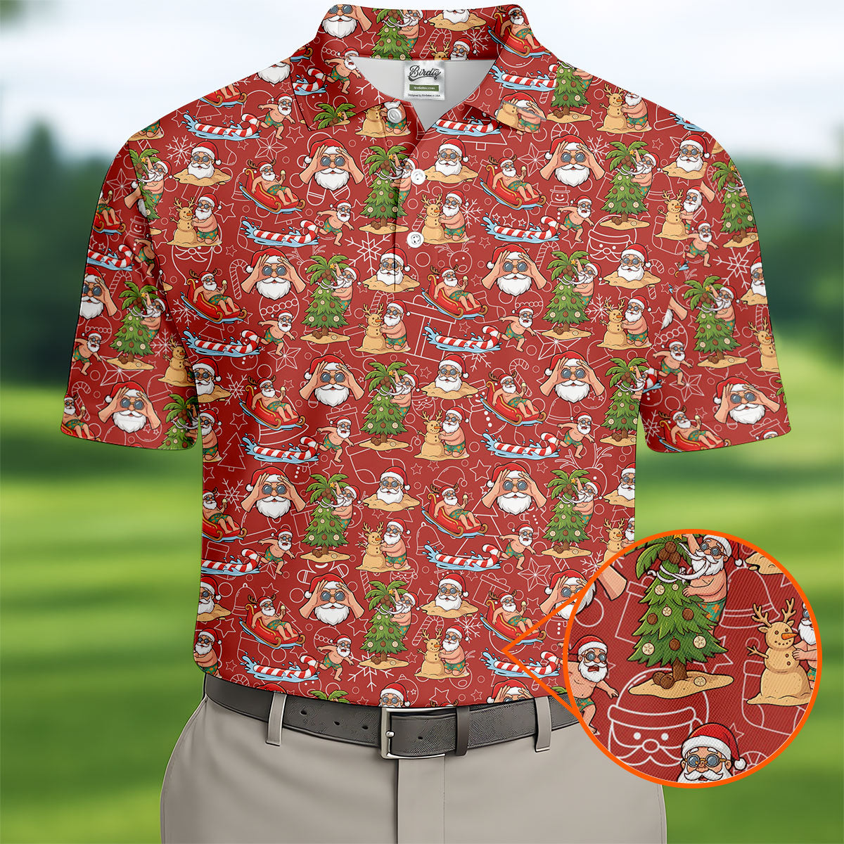 Tropical Santa Summer Christmas Pattern Polo Shirt, Mens Golf Polo, Christmas Shirt