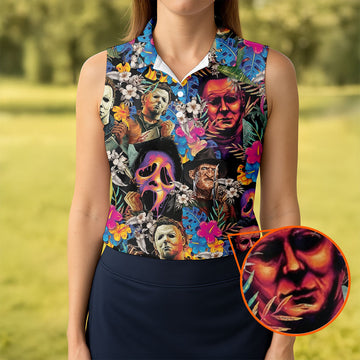 Tropical Horror Character Hawaiian Golf Shirt, Women's Golf Polo, Halloween Golf Apparel