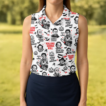 Funny Horror Character Golf Polo ShirtHorror Movie Shirt, Fun Womens Golf Shirts, Funny Halloween Gift
