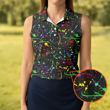 Neon Paint Splatter Pattern Golf Shirt, Women's Golf Shirt, Hawaiian Golf Shirt, Golf Polo For Women