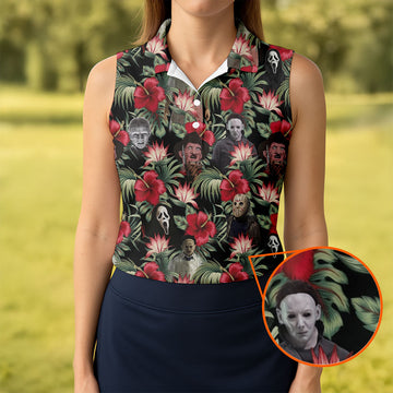 Halloween Tropical Horror Character Golf Shirt, Women's Golf Polo, Printed Golf Shirt