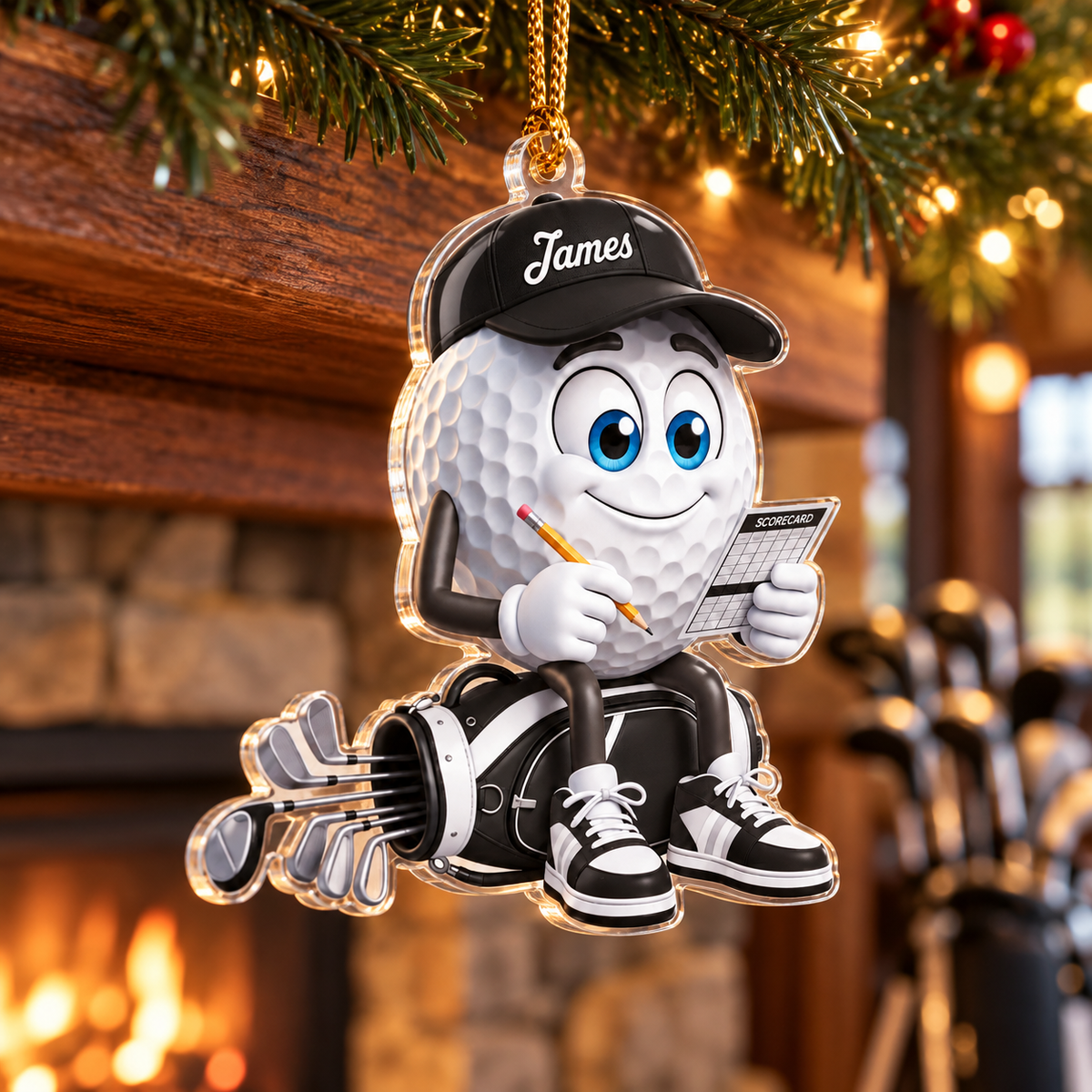 Custom Name Black Golf Scorecard Acrylic Ornament, Christmas Tree Decor, Golfer Gifts