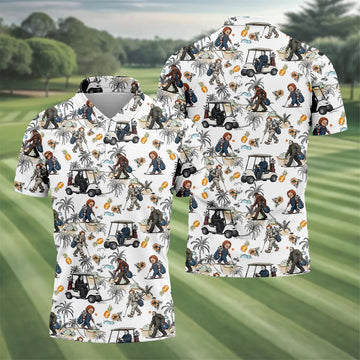 Golfing Horror Character Halloween Golf Shirt, Golf Polo Shirts For Men, Printed Golf Shirts