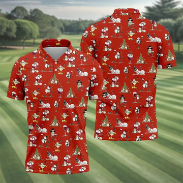 Funny Snowman Drinking Wine Red Golf Shirt, Christmas Golf Shirt, Polo Shirts For Men, Golf Gift For Men