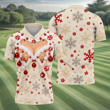 White Ornament Lace Bra Christmas Golf Shirt, Golf Polo For Men, Mens Golf Shirts