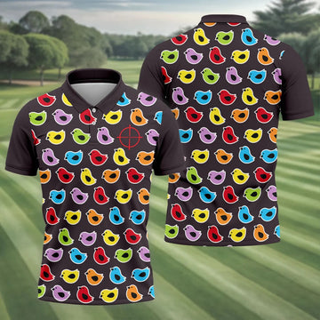 Black Colorful Birdie Hunting Golf Polo Shirt, Men's Golf Shirt, Golf Polo Shirts For Men