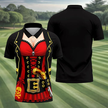 Red Corset Pirate Costume Skull Belt Golf Shirt, Mens Golf Polo, Golf Apparel For Men, Printed Golf Shirts