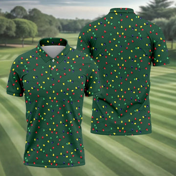 Christmas Colorful Lights Green Golf Shirt, Christmas Golf Shirt, Polo Shirts For Men, Golf Gift For Men