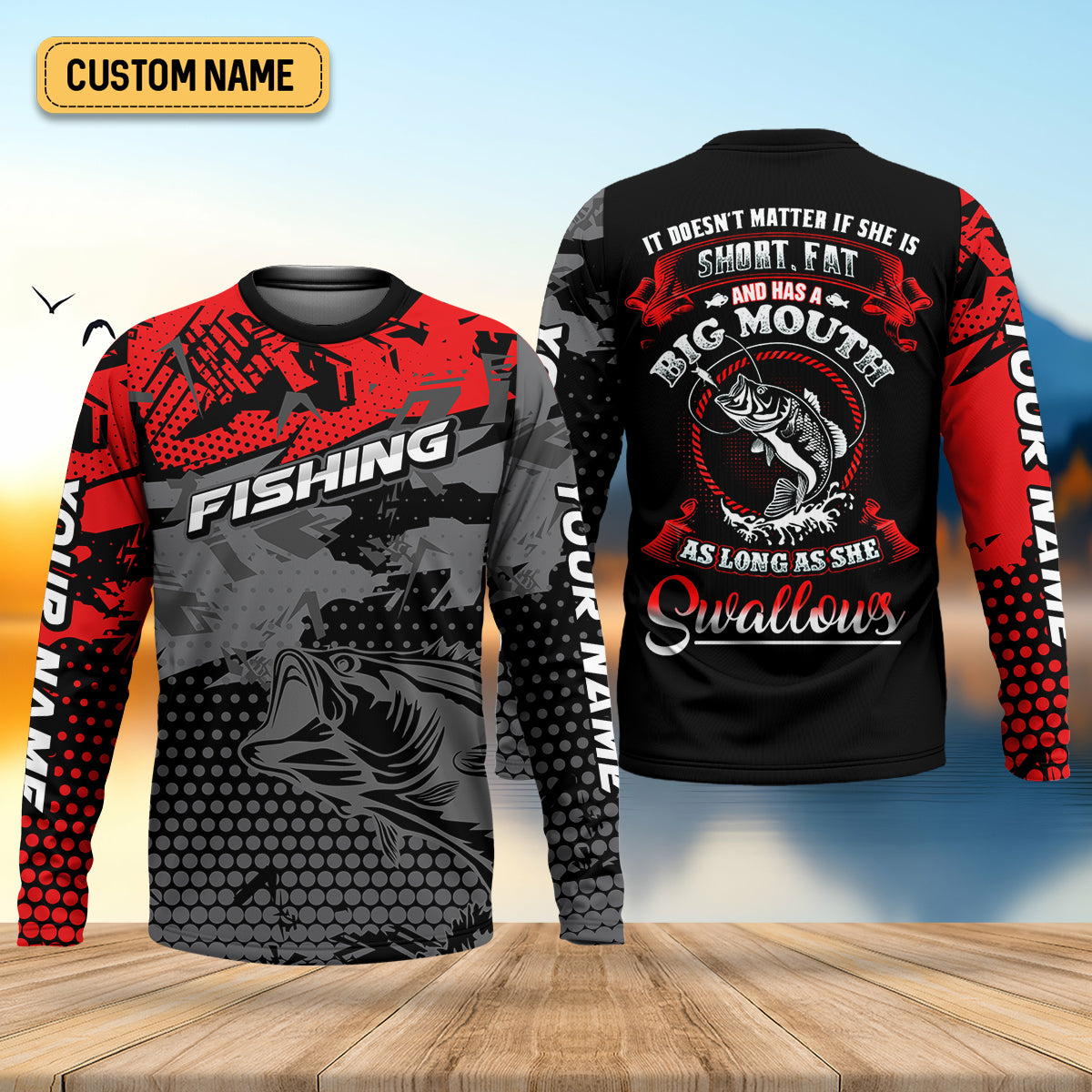 As Long As She Swallows Funny Fishing Shirt, SPF Shirt For Men, Gift For Fisherman, Men's Fishing Shirt