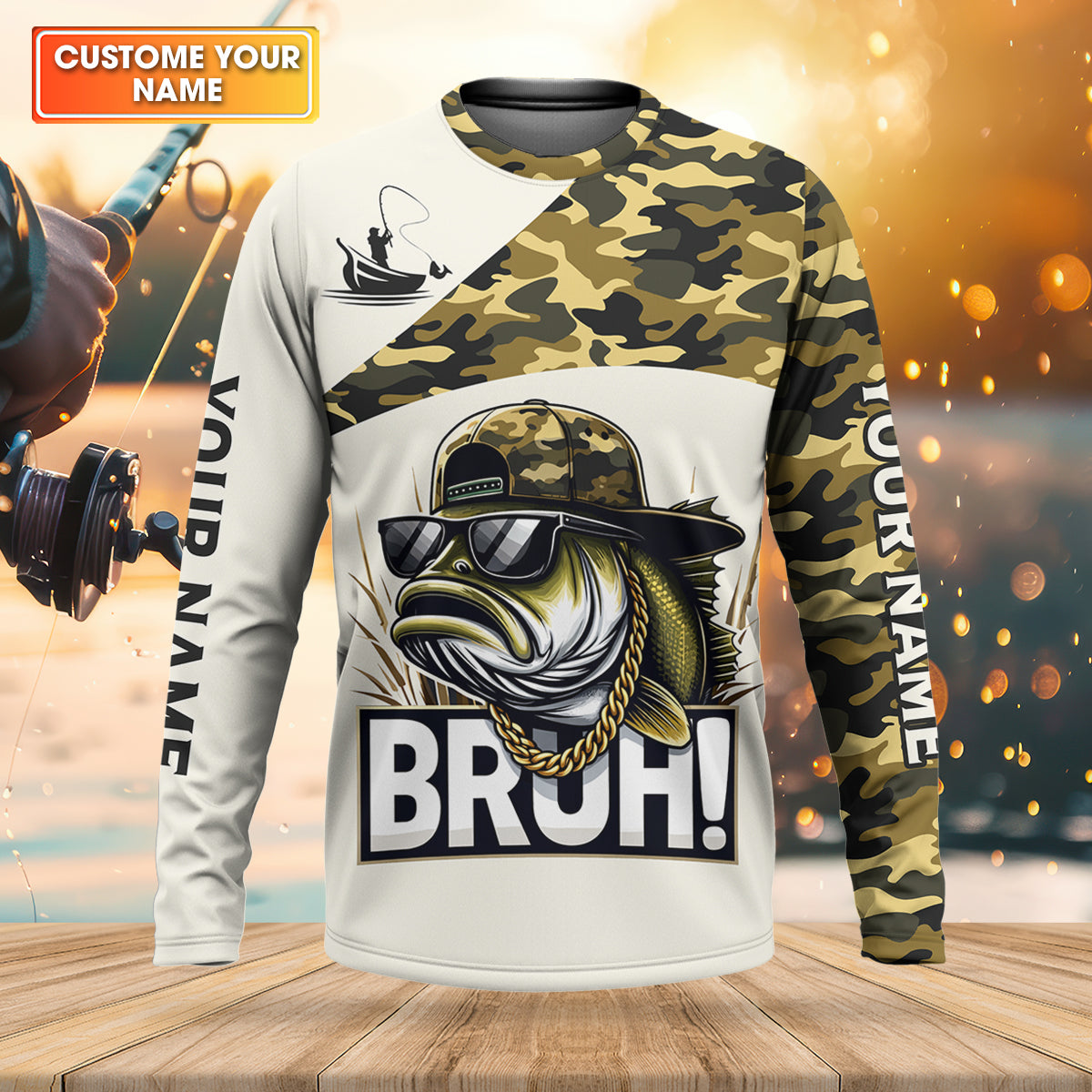 Bruh Largemouth Bass Fishing Camouflage Fishing Shirts, Fishing UPF Shirts, Fishing Shirts For Men