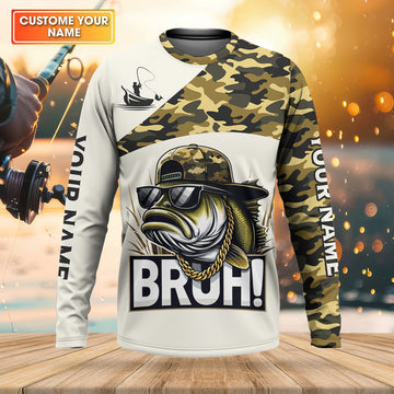 Bruh Largemouth Bass Fishing Camouflage Fishing Shirts, Fishing UPF Shirts, Fishing Shirts For Men