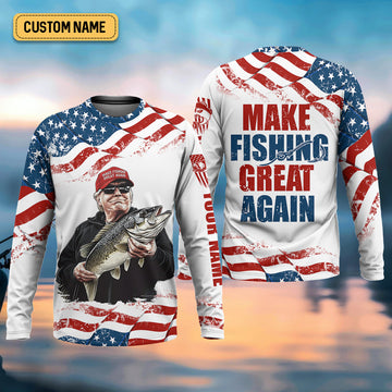 Make Fishing Great Again Patriotic Fishing Shirt, Red White Blue Fishing UPF Shirts, Men's Fishing Shirt