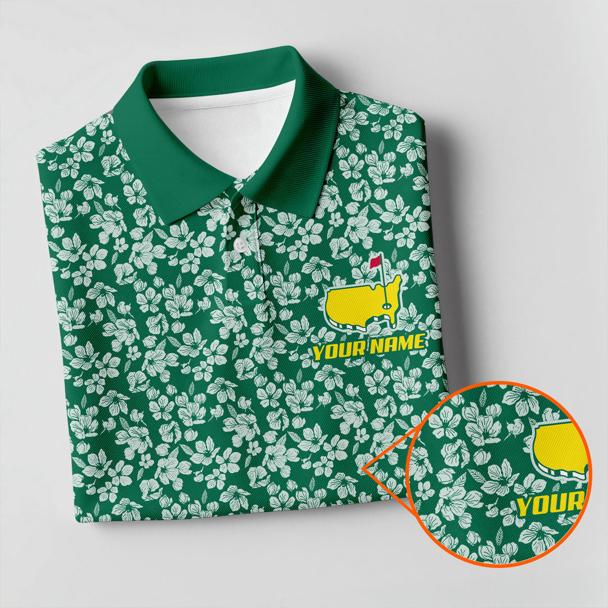 Floral Silhouette Green And White Women's Golf Tops, Ladies Golf Shirts, Women's Polo Shirt