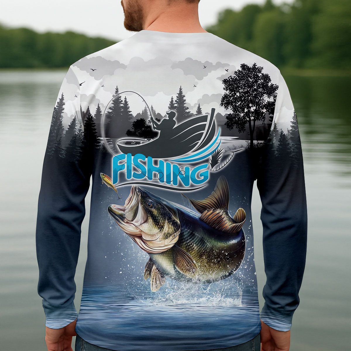 Bass Fisherman Silhouette Fishing UPF Shirts, Largemouth Bass Fishing Shirts For Men