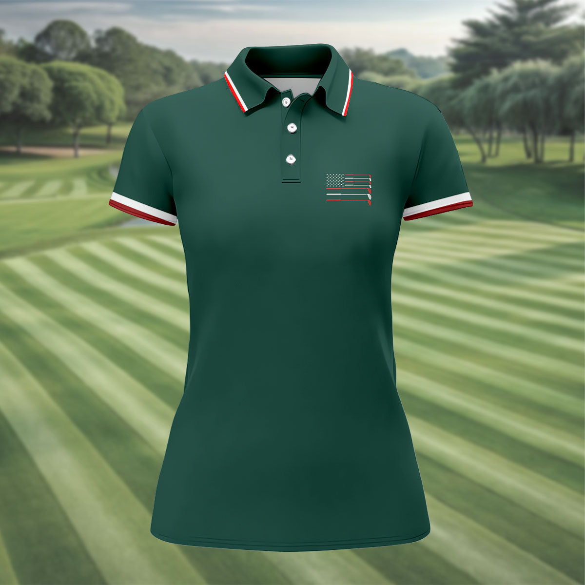 Golf Clubs US Flag Logo 250 Years Green Golf Shirt, Patriotic 4th Of July Golf Shirt For Women
